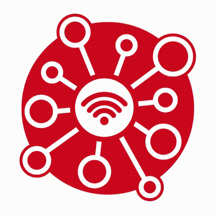 Icon eines WiFi-Symbols mit davon ausstrahlenden Molekularstrukturen